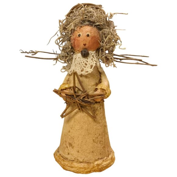 Other - Vintage Angel Figurine 8 Inch Tall Paper Mache Twig Star Prim Home Decor